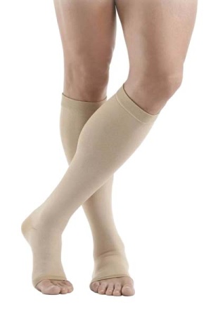 Sigvaris Traditional 500 Class 4 Beige Calf Compression Stockings with Open Toe