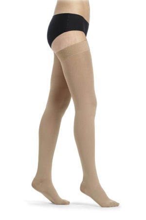 Sigvaris Essential Comfortable Unisex Class 2 Thigh High Caramel Compression Stockings with Grip Top