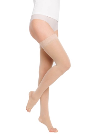 Sigvaris Essential Semitransparent Class 2 Thigh Natural Compression Stockings With Open Toe