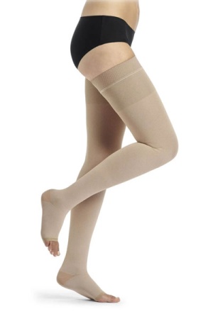 Sigvaris Traditional Unisex Class 2 Thigh High Beige Compression Stockings with Grip Top and Open Toe