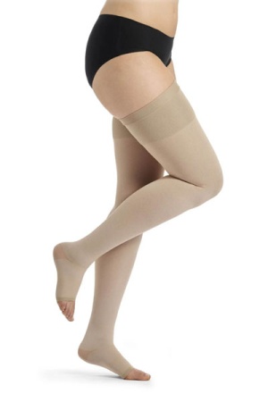 Sigvaris Traditional Unisex Class 3 Thigh High Beige Compression Stockings with Open Toe