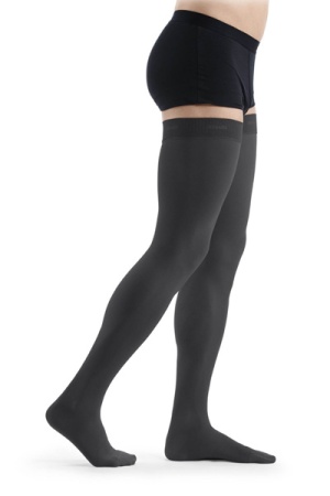 Sigvaris Unisex Comfort Class 2 Grey Thigh Compression Stockings with Knobbed Grip Top