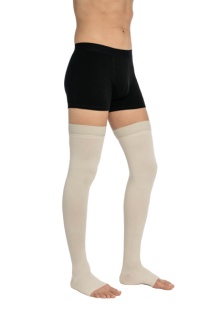 Sigvaris Essential Coton Men's Class 2 Thigh High Sable Compression Stockings with Open Toe