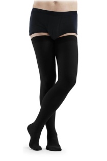 Sigvaris Essential Thermoregulating Unisex Class 3 Thigh Black Compression Stockings with Knobbed Grip